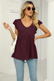 V-Neck Flutter Sleeve Babydoll Blouse - Trendsi - Flyclothing LLC