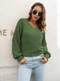 V-Neck Long Sleeve Sweater - Trendsi - Flyclothing LLC