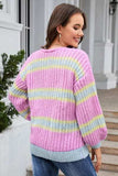 Striped Lantern Sleeve Dropped Shoulder Cardigan - Trendsi - Flyclothing LLC