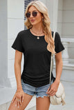 Eyelet Round Neck Short Sleeve T-Shirt - Trendsi - Flyclothing LLC
