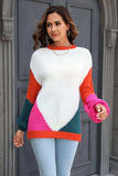 Color Block Round Neck Drop Shoulder Sweater - Trendsi - Flyclothing LLC