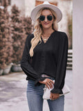 Eyelet V-Neck Flounce Sleeve Blouse - Trendsi - Flyclothing LLC