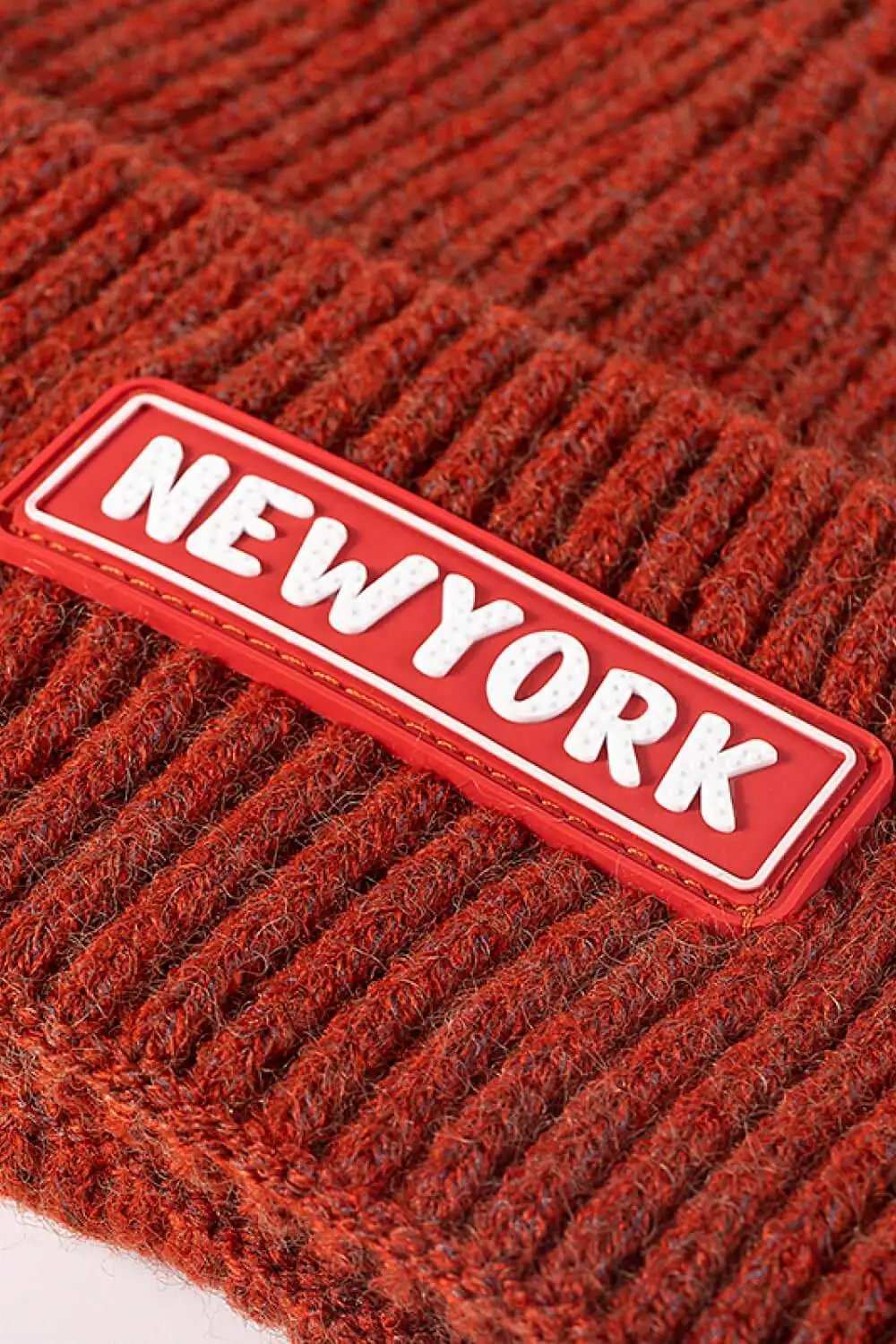 NEWYORK Patch Rib-Knit Cuffed Beanie - Trendsi - Flyclothing LLC