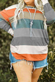 Plus Size Striped Slit Long Sleeve T-Shirt - Trendsi - Flyclothing LLC