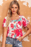 Floral Tie Back Square Neck Blouse - Trendsi - Flyclothing LLC
