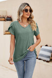 Eyelet Petal Sleeve V-Neck Knit Top - Trendsi - Flyclothing LLC
