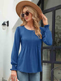 Smocked Round Neck Lantern Sleeve Blouse - Trendsi - Flyclothing LLC