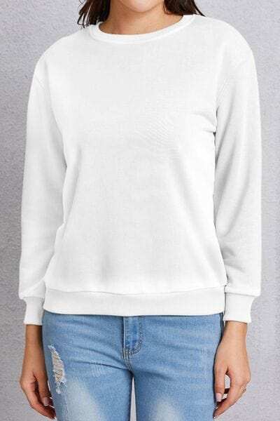 Round Neck Dropped Shoulder Sweatshirt - Trendsi - Flyclothing LLC