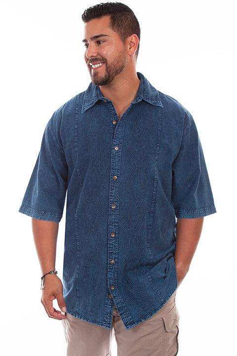 Scully DENIM DISTRESSED MENS TRAC SHIRT - Scully Leather - Flyclothing LLC