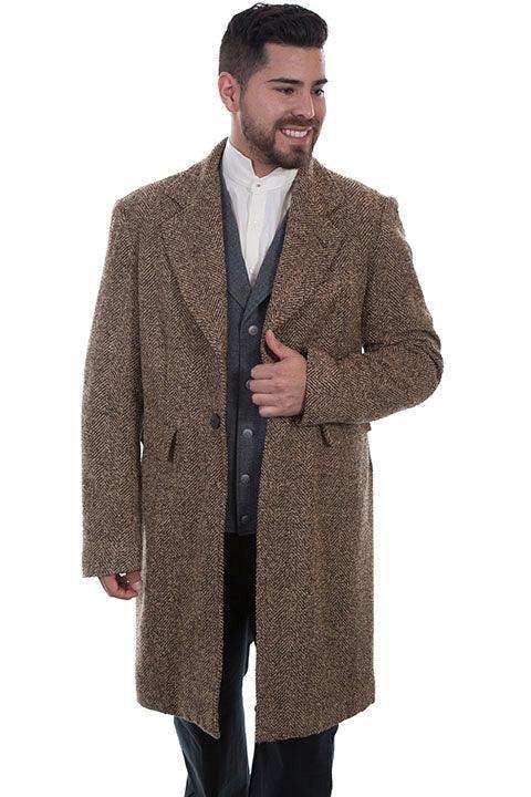 Scully BROWN HERRINGBONE PILE FROCK COAT - Scully Leather - Flyclothing LLC