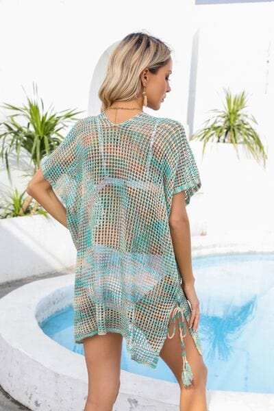 Openwork Slit V-Neck Cover Up - Trendsi - Flyclothing LLC