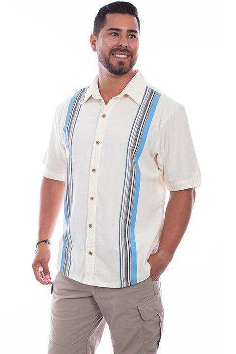 Scully IVORY DISTRESSED DAYTONA DOUBLE STRIPE Shirt - Scully Leather - Flyclothing LLC