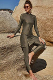 Slit Mock Neck Long Sleeve Top and Pants Swim Set - Trendsi - Flyclothing LLC