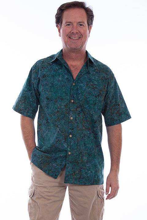 Scully DEEP SEA MEN'S S/S TEAL LEAF BATIK SHIRT - Scully Leather - Flyclothing LLC