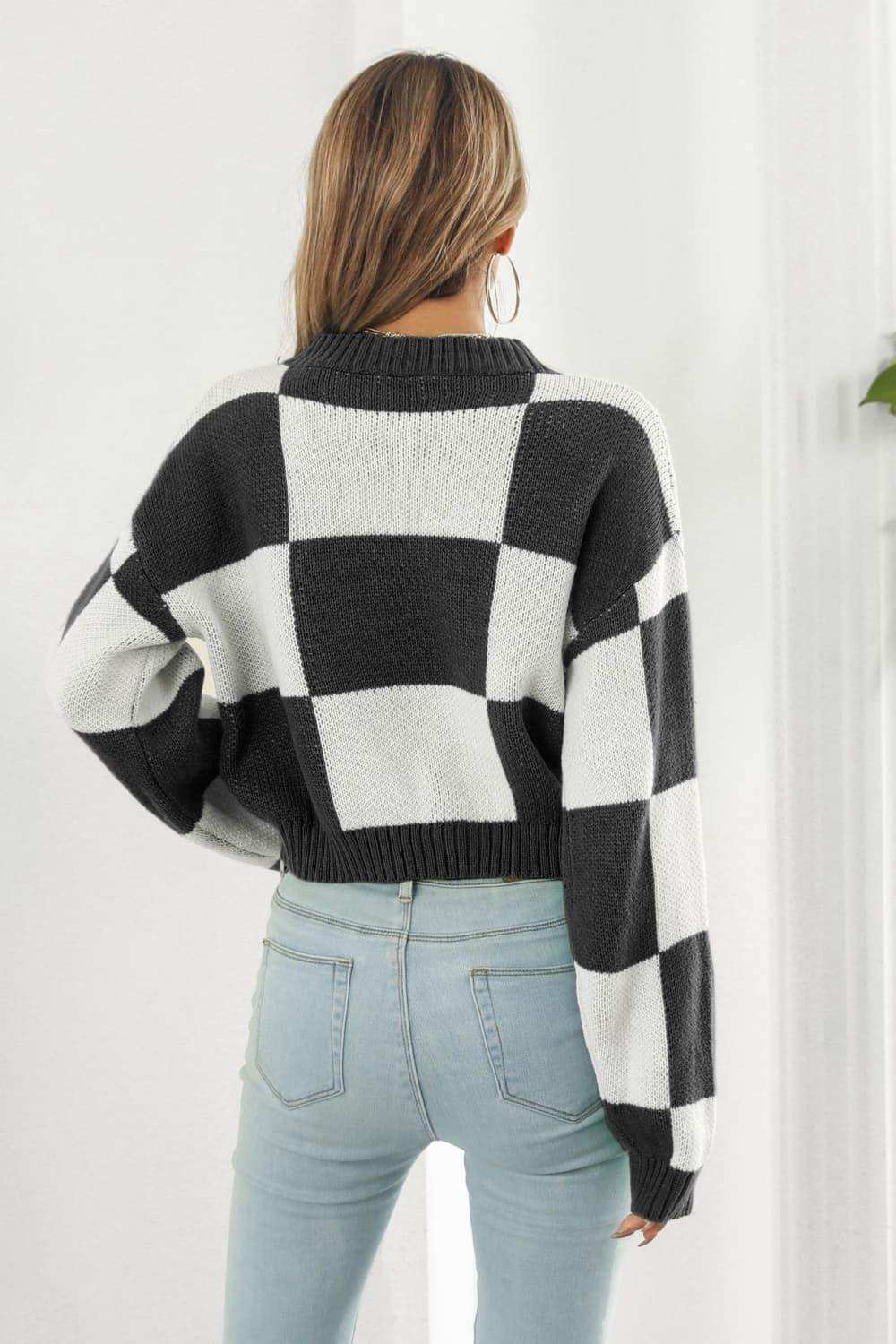 Color Block Round Neck Dropped Shoulder Sweater - Trendsi - Flyclothing LLC