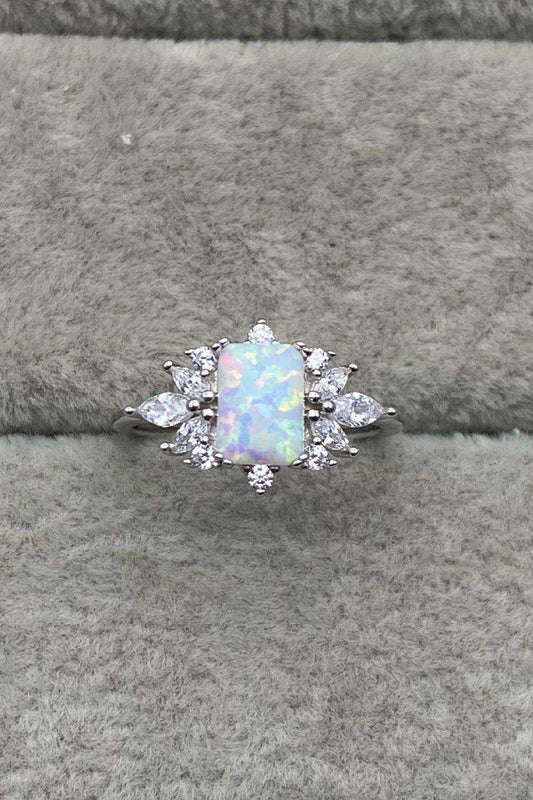 925 Sterling Silver Zircon and Opal Ring - Trendsi - Flyclothing LLC