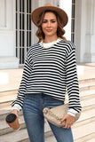 Striped Round Neck Dropped Shoulder Sweater - Trendsi - Flyclothing LLC