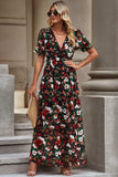 Floral V-Neck Short Flounce Sleeve Dress - Trendsi - Flyclothing LLC