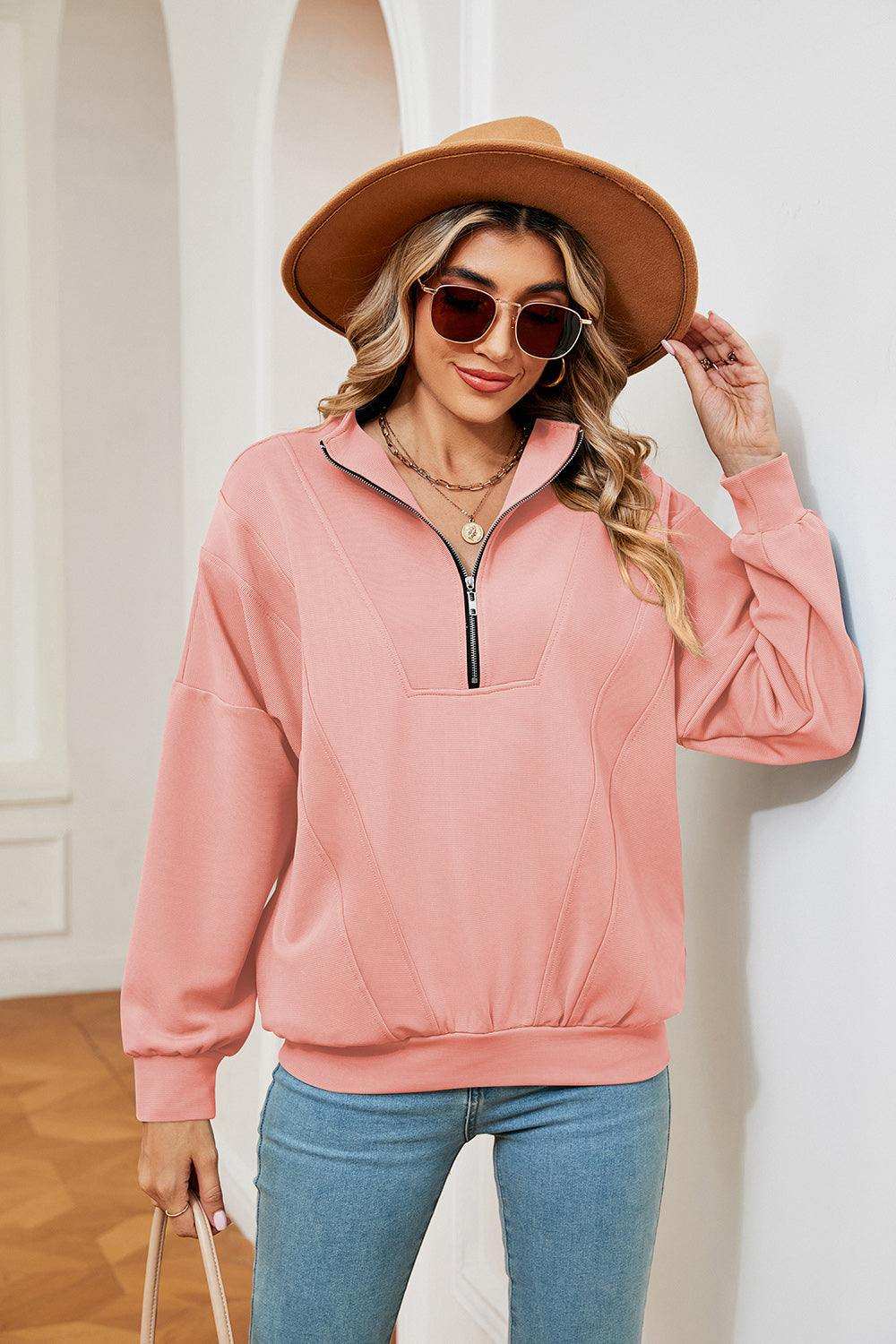 Half-Zip Dropped Shoulder Sweatshirt - Trendsi - Flyclothing LLC