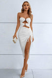 Cutout Strapless Drawstring Detail Split Bandage Dress - Trendsi - Flyclothing LLC