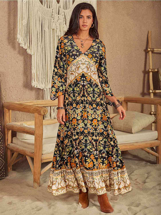 Floral V-Neck Midi Dress - Trendsi - Flyclothing LLC