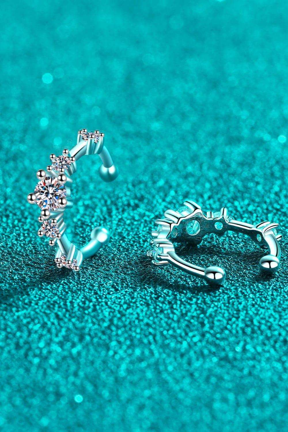 Moissanite Rhodium-Plated Cuff Earrings - Trendsi - Flyclothing LLC