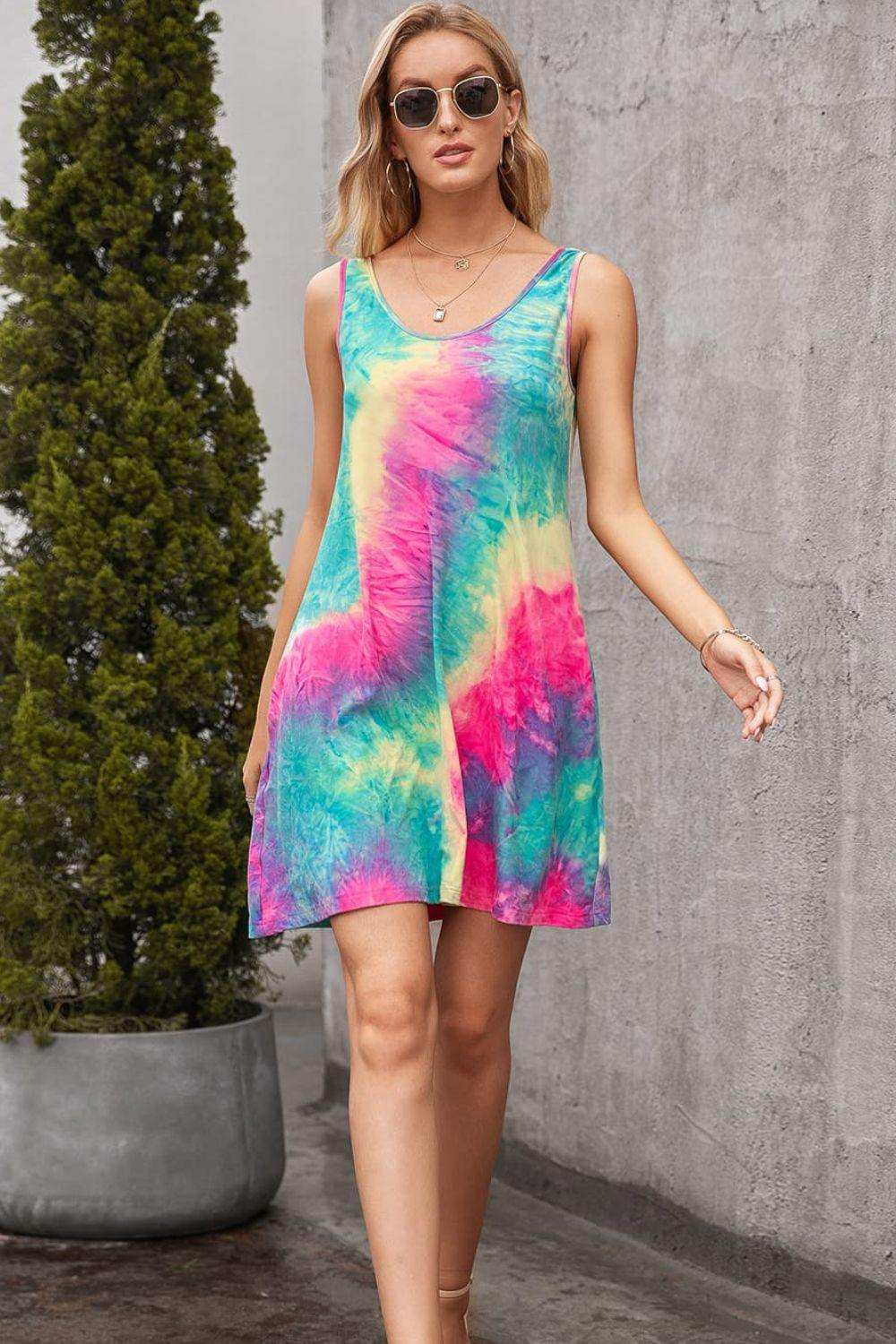 Tie-Dye Sleeveless Dress with Pockets - Trendsi - Flyclothing LLC