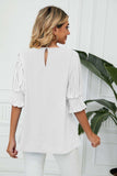 Pleated Flounce Sleeve Keyhole Blouse - Trendsi - Flyclothing LLC