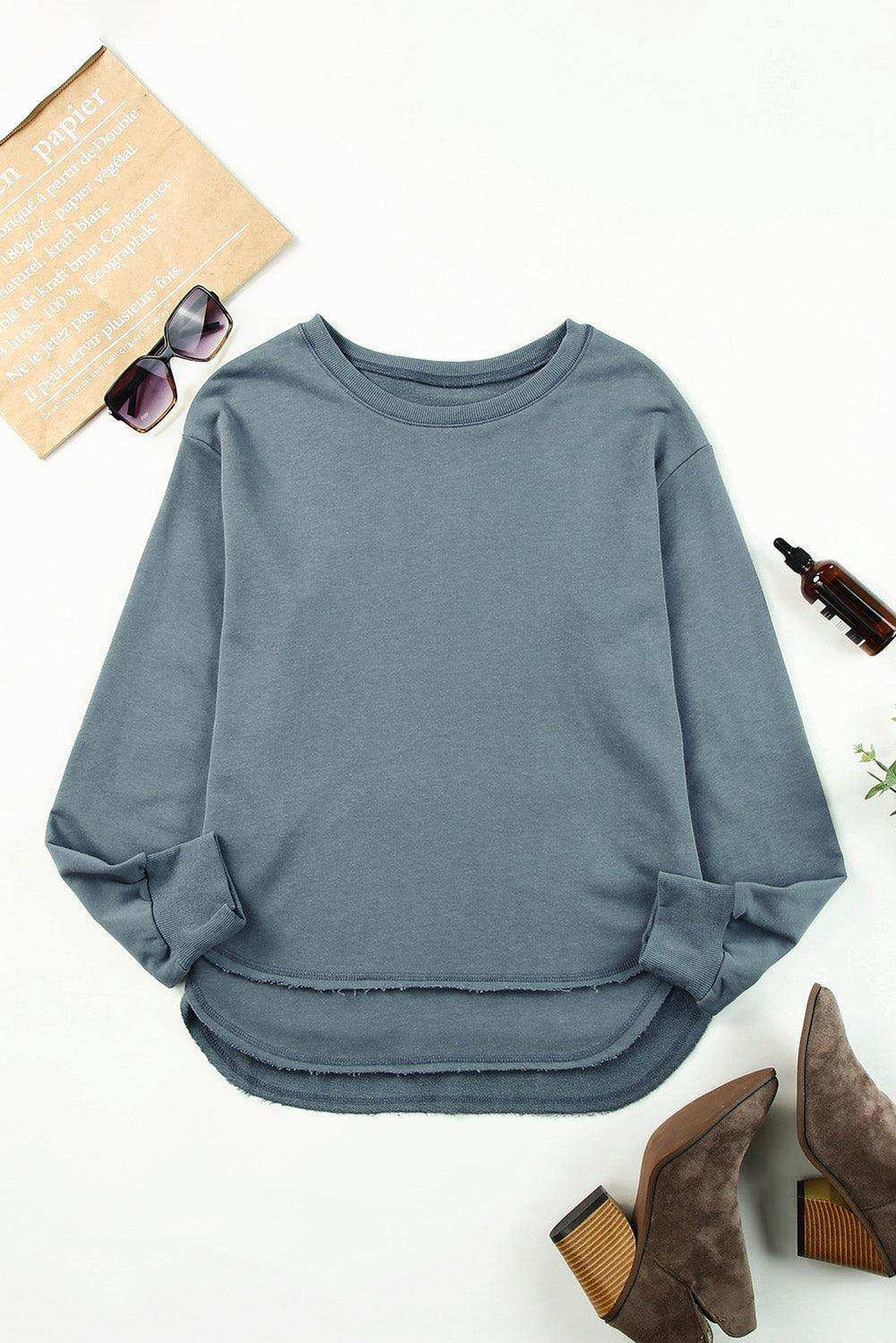 Side Slit Drop Shoulder Sweatshirt - Trendsi - Flyclothing LLC