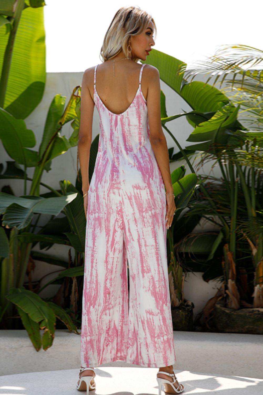 Tie-Dye Spaghetti Strap Jumpsuit with Pockets - Trendsi - Flyclothing LLC