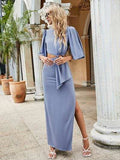 Cutout Slit Round Neck Half Sleeve Dress - Trendsi - Flyclothing LLC