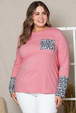 Plus Size Leopard Round Neck Long Sleeve T-Shirt - Trendsi - Flyclothing LLC