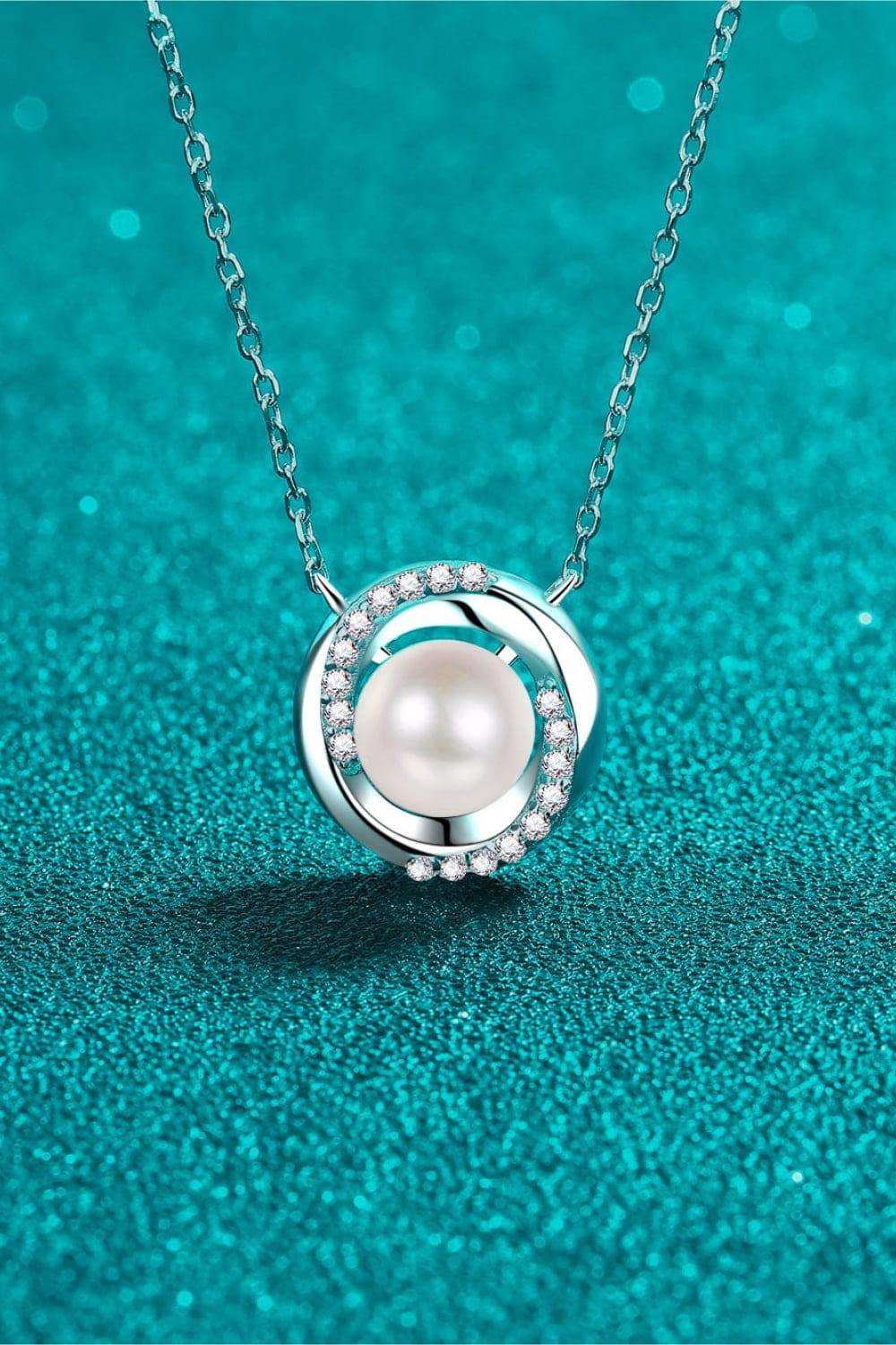 Moissanite Pearl Rhodium-Plated Necklace - Trendsi - Flyclothing LLC