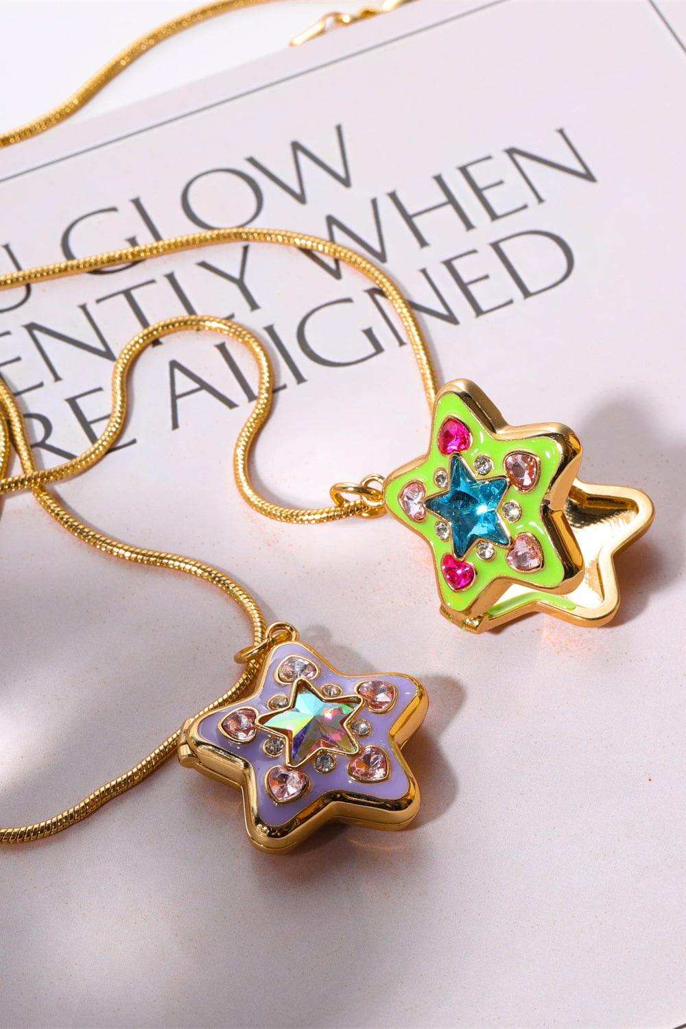 Rhinestone Decor Star Box Pendant Necklace - Trendsi - Flyclothing LLC