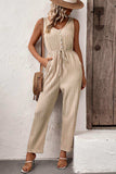 Textured Sleeveless Jumpsuit with Pockets - Trendsi - Flyclothing LLC