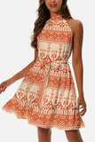 Printed Tie Waist Frill Trim Dress - Trendsi - Flyclothing LLC