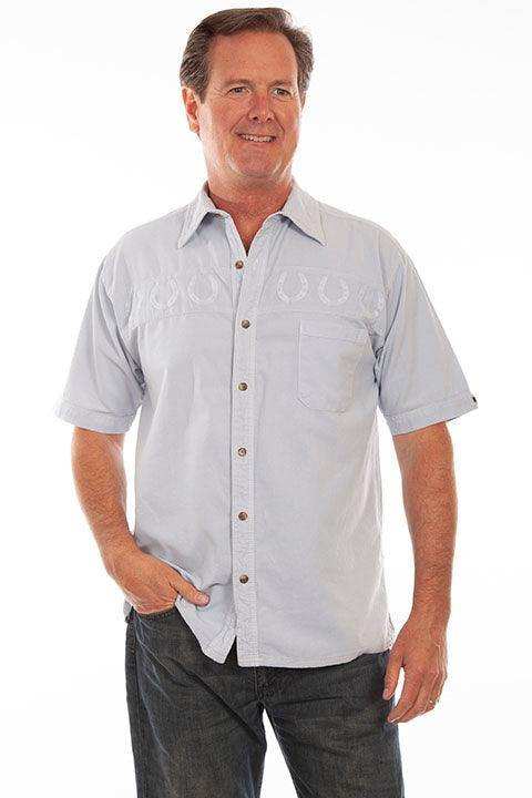 Scully Leather Ice Grey Horse Shoe Embroidered Shirt - Scully Leather - Flyclothing LLC