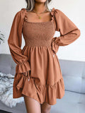 Smocked Flounce Sleeve Square Neck Dress - Trendsi - Flyclothing LLC