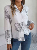 Letter Printed Button Up Long Sleeve Blouse - Trendsi - Flyclothing LLC