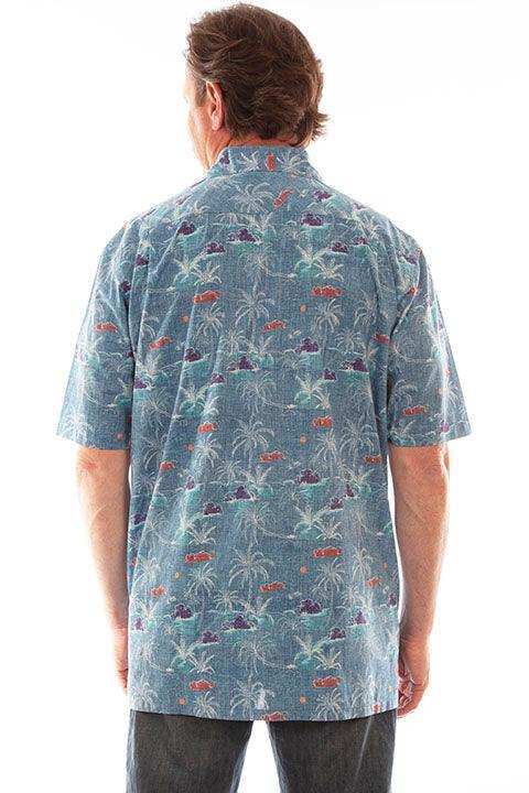 Scully Leather Farthest Point Blue S/S Blue Palm Tree Shirt - Scully Leather - Flyclothing LLC