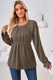 Ruched Round Neck Flounce Sleeve Blouse - Trendsi - Flyclothing LLC