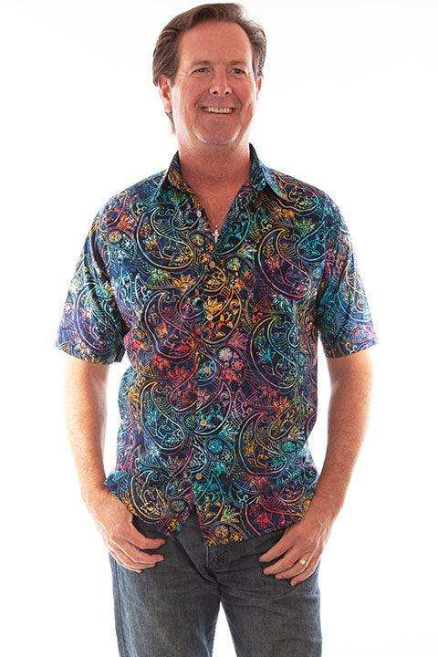 Scully Leather Farthest Point Dark Blue S/S Batik Paisley/Flowers - Scully Leather - Flyclothing LLC