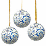 Handpainted Ornaments, Blue Floral - Pack of 3 - Asha Handicrafts - Flyclothing LLC