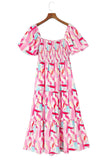 Printed Square Neck Tied Smocked Dress - Trendsi - Flyclothing LLC
