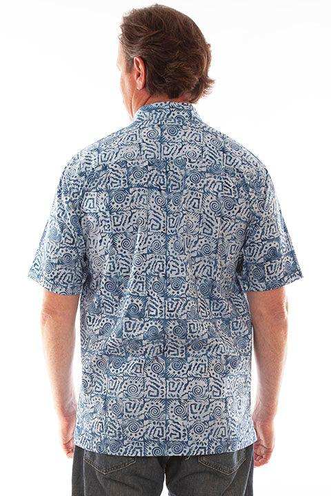 Scully Leather Farthest Point Light Blue S/S Batik Indigo Squares - Scully Leather - Flyclothing LLC