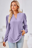 Ruched Notched Long Sleeve T-Shirt - Trendsi - Flyclothing LLC