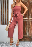 Decorative Button Strapless Smocked Jumpsuit with Pockets - Trendsi - Flyclothing LLC