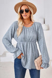Ruched Round Neck Flounce Sleeve Blouse - Trendsi - Flyclothing LLC