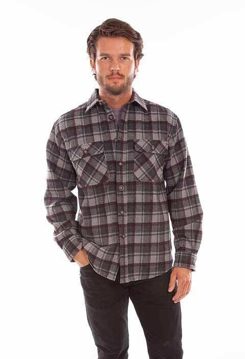 Scully Leather 80% Wool 20% Viscose Charcoal-Burgundy Wool Blend Flannel Heavy Weight Shirt - Scully Leather - Flyclothing LLC