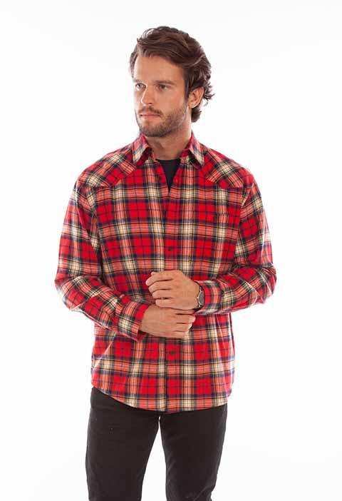 Scully Leather 100% Cotton Red Plaid Cotton Flannel Shirt - Scully Leather - Flyclothing LLC